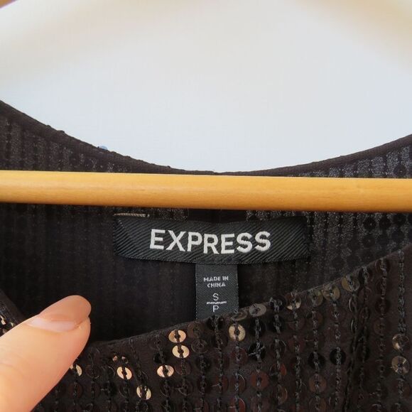 Express Womens Size Small Black Sequin Blouson Mini Dress - Picture 6 of 15